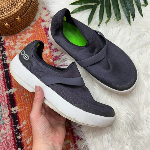 OOFOS Blue Gray Lightweight Fibre Low Sneaker 10 Comfy Walking Sporty Cushioned - Picture 1 of 10